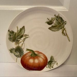 CERAMICA CUORE PLATE PLATTER ITALIAN POTTERY WHITE ORANGE PUMPKIN LEAVES HOME